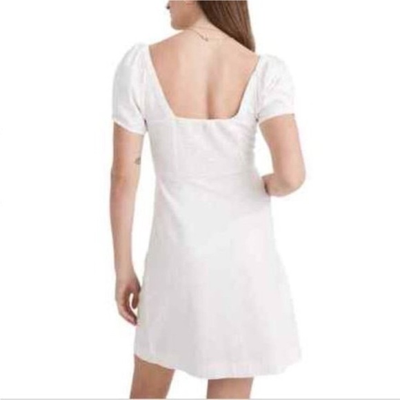 NWT Madewell Linen Blend White Puff Sleeve Mini Dress Size 14 - Picture 3 of 13